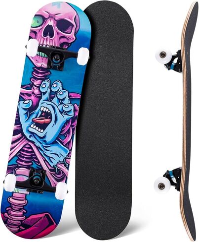 Skateboards for Beginners, Skateboard 31 x 8,Beginners,Kids,Teens,Adults, Complete Standard Skate Boards 8Layer Canadian Maple Deck Concave Skateboard in Saudi Arabia