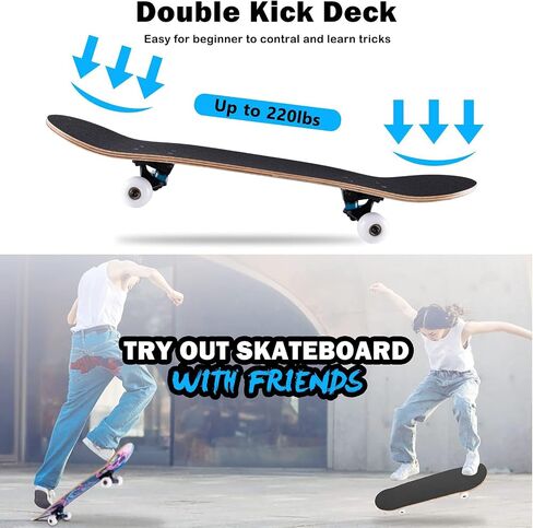 Skateboards for Beginners, Skateboard 31 x 8,Beginners,Kids,Teens,Adults, Complete Standard Skate Boards 8Layer Canadian Maple Deck Concave Skateboard in Saudi Arabia