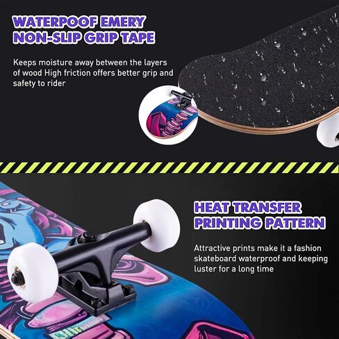 Skateboards for Beginners, Skateboard 31 x 8,Beginners,Kids,Teens,Adults, Complete Standard Skate Boards 8Layer Canadian Maple Deck Concave Skateboard in Saudi Arabia