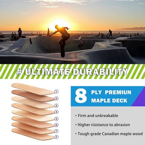 Skateboards for Beginners, Skateboard 31 x 8,Beginners,Kids,Teens,Adults, Complete Standard Skate Boards 8Layer Canadian Maple Deck Concave Skateboard in Saudi Arabia