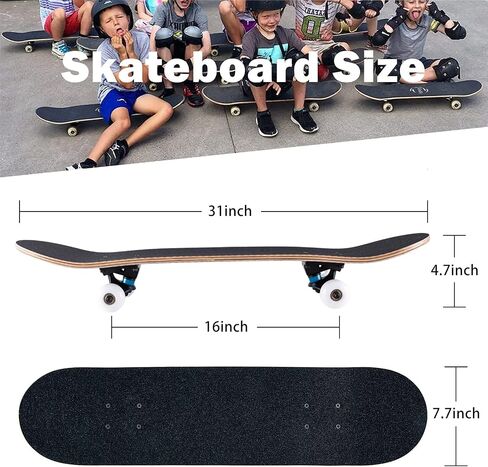 Skateboards for Beginners, Skateboard 31 x 8,Beginners,Kids,Teens,Adults, Complete Standard Skate Boards 8Layer Canadian Maple Deck Concave Skateboard in Saudi Arabia