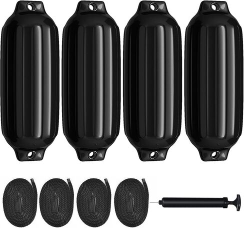 Goplus 4 Pack Marine Boat Fenders, 23" X 6.5"/ 27" X 8.5" Ribbed Twin Eyes Boat Fender with 4 Ropes & 1 Air Pump, Various Sizes & Colors, Vinyl Inflatable Boat Bumpers for Docking Pontoon Boats in Saudi Arabia