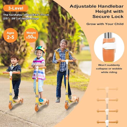 سكوتر الأطفال: سكوترات ذات 3 عجلات مضاءة بإضاءة LED للأطفال 2-5،3 مقود ارتفاع قابل للتعديل، سطح مضاد للانزلاق، سكوترات معدنية شديدة التحمل للأولاد والبنات الذين تتراوح أعمارهم بين 3-5 سنوات، حتى 110 رطل، سكوتر ركلة للأطفال الصغار 2 سنة in Kuwait