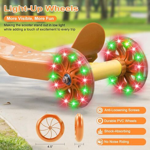 سكوتر الأطفال: سكوترات ذات 3 عجلات مضاءة بإضاءة LED للأطفال 2-5،3 مقود ارتفاع قابل للتعديل، سطح مضاد للانزلاق، سكوترات معدنية شديدة التحمل للأولاد والبنات الذين تتراوح أعمارهم بين 3-5 سنوات، حتى 110 رطل، سكوتر ركلة للأطفال الصغار 2 سنة in Kuwait