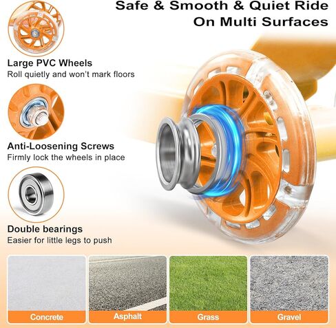 سكوتر الأطفال: سكوترات ذات 3 عجلات مضاءة بإضاءة LED للأطفال 2-5،3 مقود ارتفاع قابل للتعديل، سطح مضاد للانزلاق، سكوترات معدنية شديدة التحمل للأولاد والبنات الذين تتراوح أعمارهم بين 3-5 سنوات، حتى 110 رطل، سكوتر ركلة للأطفال الصغار 2 سنة in Kuwait