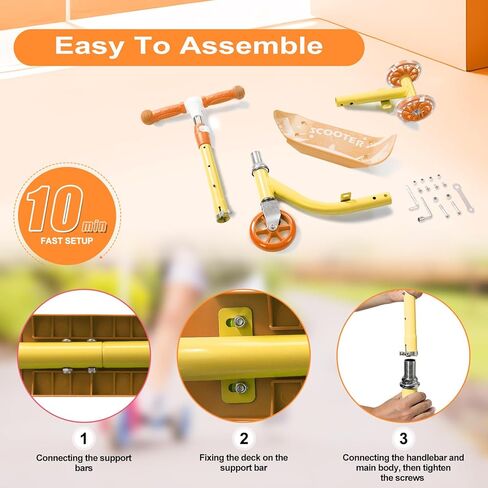 سكوتر الأطفال: سكوترات ذات 3 عجلات مضاءة بإضاءة LED للأطفال 2-5،3 مقود ارتفاع قابل للتعديل، سطح مضاد للانزلاق، سكوترات معدنية شديدة التحمل للأولاد والبنات الذين تتراوح أعمارهم بين 3-5 سنوات، حتى 110 رطل، سكوتر ركلة للأطفال الصغار 2 سنة in Kuwait