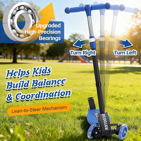 سكوتر ركلة للأطفال من عمر 3 إلى 12 عامًا، سكوتر بثلاث عجلات مع عجلات مضيئة LED، مقود قابل للتعديل 28 بوصة - 32 بوصة، شديد التحمل يصل إلى 130 رطل، سكوتر متين وثابت ذو سطح عريض للأولاد والبنات in Kuwait