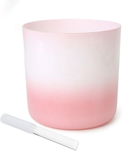 8 Inch Pink White Alchemy Crystal Singing Bowl, Chakra Bowl Sound Bowl, Gift For Yoga Meditation & Sound Healing, With Free Acrylic Striker & O-ring(F Note) in Kuwait