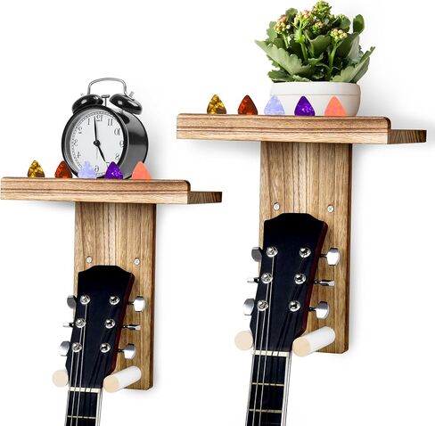 شماعة تثبيت على الحائط للجيتار والقيثارة مع حامل رف، حامل خشبي على الحائط للجيتار الكلاسيكي، الجيتار الصوتي، القيثارات الكهربائية، القيثارة، الجهير in Kuwait