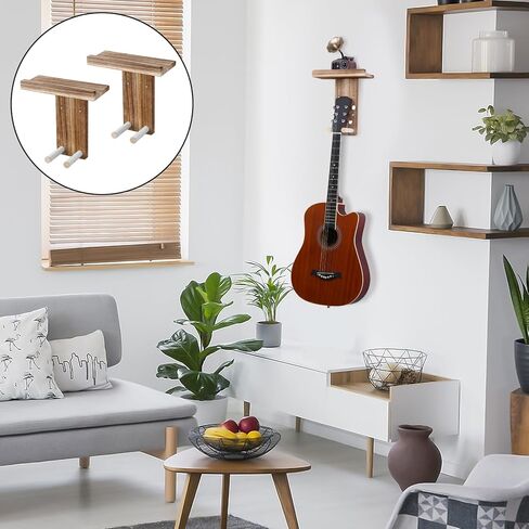 شماعة تثبيت على الحائط للجيتار والقيثارة مع حامل رف، حامل خشبي على الحائط للجيتار الكلاسيكي، الجيتار الصوتي، القيثارات الكهربائية، القيثارة، الجهير in Kuwait