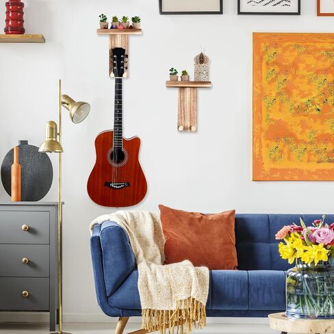 شماعة تثبيت على الحائط للجيتار والقيثارة مع حامل رف، حامل خشبي على الحائط للجيتار الكلاسيكي، الجيتار الصوتي، القيثارات الكهربائية، القيثارة، الجهير in Kuwait
