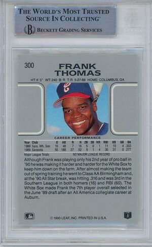 Frank Thomas Autographed/Signed 1990 Leaf 300 Trading Card HOF Beckett 47167 - MLB Autographed Baseball Cards in Saudi Arabia