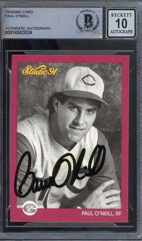 Paul O'Neill Gem Mint 10 Beckett BAS Signed 1991 Leaf Studio Autograph - MLB Autographed Baseball Cards in Saudi Arabia