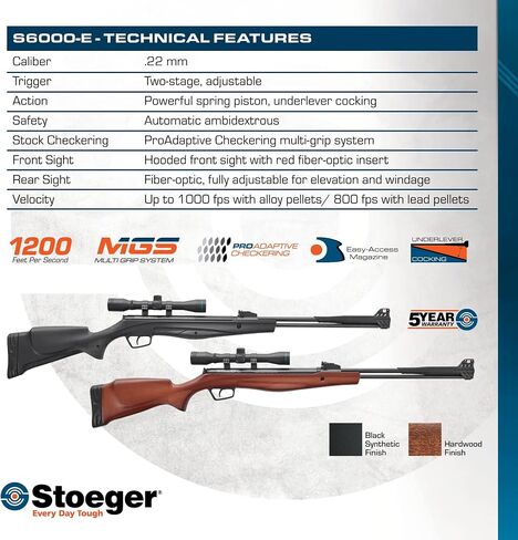 مجموعة Stoeger S6000-E - عيار 22 - خشب صلب مع مشاهد من الألياف الضوئية ومنظار 4 × 32 in Kuwait