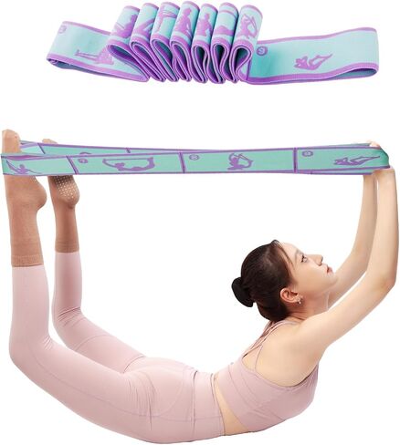 Elastic Yoga Stretching Strap Pattern Guide with 9 Loops, Stretch Strap for Ballet, Leg, Body, Stretch Band for Physical Therapy, Dance, Pilates, Gymnastics in Saudi Arabia