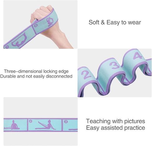 Elastic Yoga Stretching Strap Pattern Guide with 9 Loops, Stretch Strap for Ballet, Leg, Body, Stretch Band for Physical Therapy, Dance, Pilates, Gymnastics in Saudi Arabia