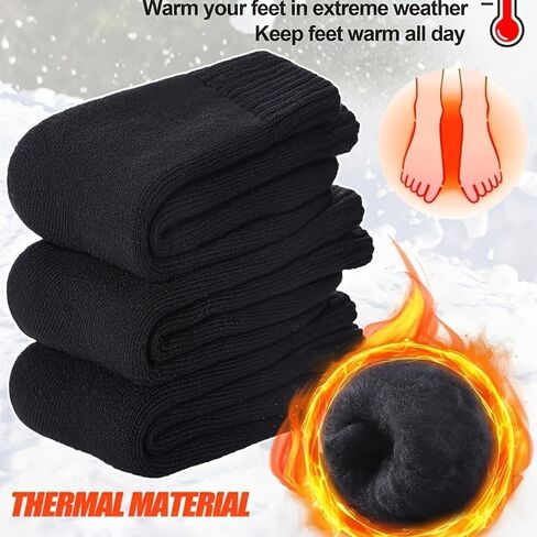3 Pairs Black Socks for Men Thermal Socks for Men Extreme Cold Weather, Black Sock with Elastic Ribbed Cuff, Machine Washable for Extreme Cold Weather Outdoor Sports in Saudi Arabia