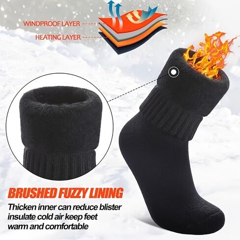 3 Pairs Black Socks for Men Thermal Socks for Men Extreme Cold Weather, Black Sock with Elastic Ribbed Cuff, Machine Washable for Extreme Cold Weather Outdoor Sports in Saudi Arabia
