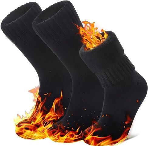 3 Pairs Black Socks for Men Thermal Socks for Men Extreme Cold Weather, Black Sock with Elastic Ribbed Cuff, Machine Washable for Extreme Cold Weather Outdoor Sports in Saudi Arabia