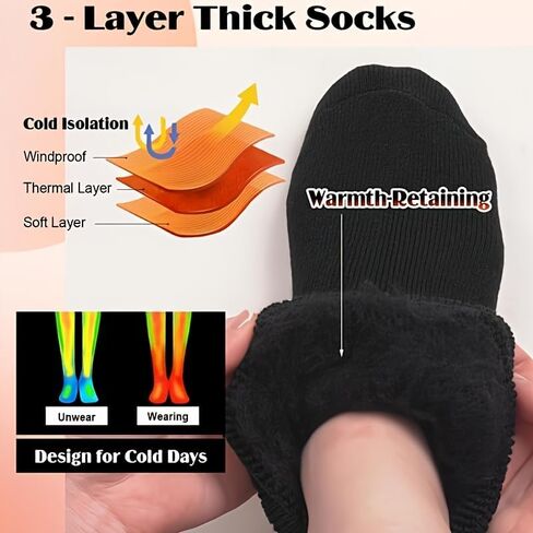 3 Pairs Black Socks for Men Thermal Socks for Men Extreme Cold Weather, Black Sock with Elastic Ribbed Cuff, Machine Washable for Extreme Cold Weather Outdoor Sports in Saudi Arabia