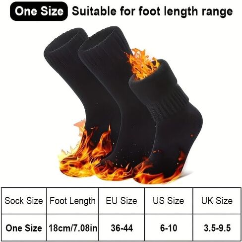 3 Pairs Black Socks for Men Thermal Socks for Men Extreme Cold Weather, Black Sock with Elastic Ribbed Cuff, Machine Washable for Extreme Cold Weather Outdoor Sports in Saudi Arabia