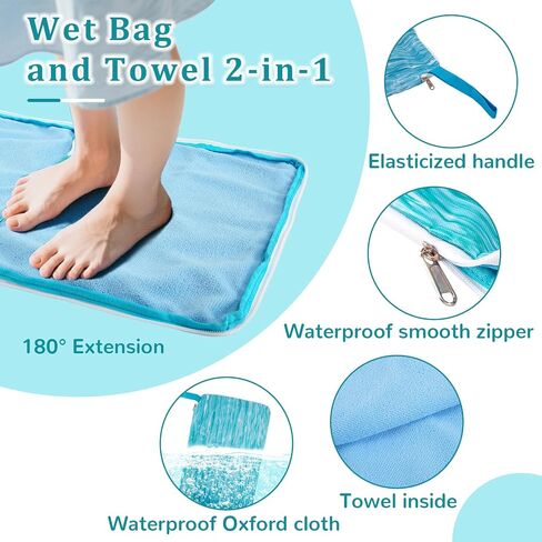 Waterproof Embedded Towel Wet Dry Bag, Oxford Cloth Zipper Design Portable Wet Bag for Swimsuit, Reusable Wet Clothes Bag With Towel, Swimming Bag for Pool Beach Gym Travel Essential in Saudi Arabia