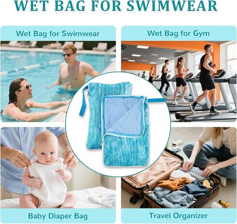 Waterproof Embedded Towel Wet Dry Bag, Oxford Cloth Zipper Design Portable Wet Bag for Swimsuit, Reusable Wet Clothes Bag With Towel, Swimming Bag for Pool Beach Gym Travel Essential in Saudi Arabia