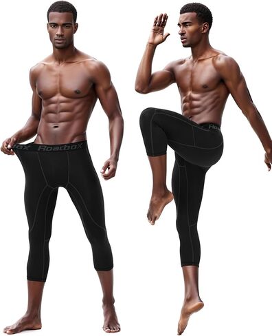 Men's Compression Pants 3/4 Base Layer 2pack Dry Cool Running Workout Athletic Sports Active Tights Leggings in Saudi Arabia