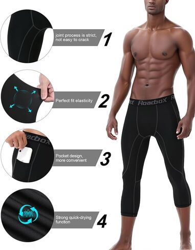 Men's Compression Pants 3/4 Base Layer 2pack Dry Cool Running Workout Athletic Sports Active Tights Leggings in Saudi Arabia