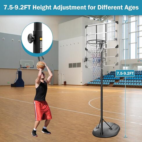MIUDGIG 7.5-9.2ft طوق وأهداف كرة السلة المحمولة، نظام هدف كرة السلة بارتفاع قابل للتعديل، حامل طوق كرة السلة مع لوحة خلفية مقاومة للكسر مقاس 32 بوصة وحافة 17 بوصة للشباب/الكبار، داخلي/خارجي in Kuwait