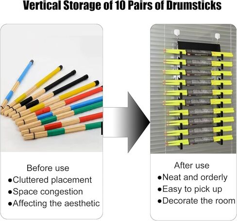 Large Capacity Drumstick Holder Display Stand 2 Pcs, Wall Mount Concert Collectibles Drum Stick Holders, DrumStick Display Frame for Lightsabers/Violin Bows, Black-Set of 2 in Kuwait