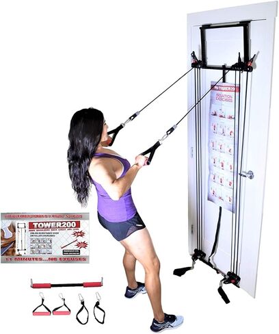 Complete Door Gym Full Body Workout | Home Gym Fitness Exercise System Total Body Strength Training | Includes Heavy Duty Resistance Bands, Straight Bar, 2x Hand Grips, 2x Ankles Straps, DVD in Saudi Arabia