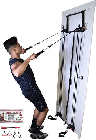 Complete Door Gym Full Body Workout | Home Gym Fitness Exercise System Total Body Strength Training | Includes Heavy Duty Resistance Bands, Straight Bar, 2x Hand Grips, 2x Ankles Straps, DVD in Saudi Arabia