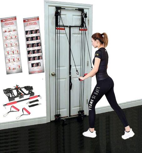 Complete Door Gym Full Body Workout | Home Gym Fitness Exercise System Total Body Strength Training | Includes Heavy Duty Resistance Bands, Straight Bar, 2x Hand Grips, 2x Ankles Straps, DVD in Saudi Arabia
