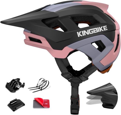 خوذة دراجة جبلية احترافية من KINGBIKE مع قناع قابل للتعديل من 3 مستويات وحامل كاميرا عمل، خوذة دراجة MTB للبالغين والرجال والنساء، معتمدة من NTA-8776 لسلامة الدراجة الإلكترونية in Kuwait