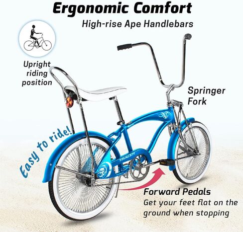 Tracer Retro Beach Cruiser للبالغين، عجلات 20 بوصة، إطار 1.75، دراجة المدينة، مقعد موزة ريترو شوكة Lowrider Springer، مقود عالي الارتفاع - متعدد الألوان in Saudi Arabia