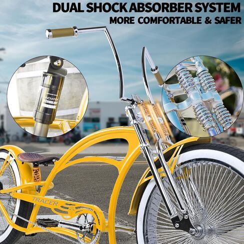 Tracer Scorpion Pro DTS Cruiser Bike 26 Inch, 3.0 Fat Tire Stretch Chopper Bicycle, Single Speed for Adult Men and Women, Cruiser Bike Oversized U-tpye Hi-Ten Steel Frame in Saudi Arabia