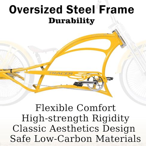 Tracer Scorpion Pro DTS Cruiser Bike 26 Inch, 3.0 Fat Tire Stretch Chopper Bicycle, Single Speed for Adult Men and Women, Cruiser Bike Oversized U-tpye Hi-Ten Steel Frame in Saudi Arabia