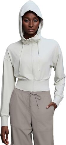 Womens Zip Up Cropped Hoodie Thin Cotton Workout Jacket Athletic Casual Slim Fit Sweatshirts 2025 Fashion in Saudi Arabia