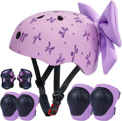 خوذة للأطفال من عمر 8 إلى 14 عامًا مع مجموعة وسادات للركبة ووسادات للكوع، خوذة دراجة للأطفال مع قوس يمكنك صنعه بنفسك، خوذات للفتيات الشباب قابلة للتعديل لدراجة سكوتر ولوح التزلج in Kuwait