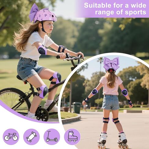 خوذة للأطفال من عمر 8 إلى 14 عامًا مع مجموعة وسادات للركبة ووسادات للكوع، خوذة دراجة للأطفال مع قوس يمكنك صنعه بنفسك، خوذات للفتيات الشباب قابلة للتعديل لدراجة سكوتر ولوح التزلج in Kuwait