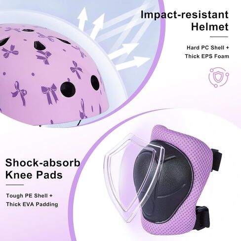خوذة للأطفال من عمر 8 إلى 14 عامًا مع مجموعة وسادات للركبة ووسادات للكوع، خوذة دراجة للأطفال مع قوس يمكنك صنعه بنفسك، خوذات للفتيات الشباب قابلة للتعديل لدراجة سكوتر ولوح التزلج in Kuwait