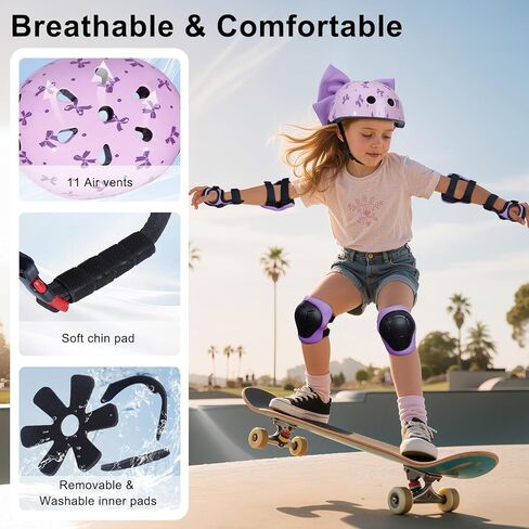 خوذة للأطفال من عمر 8 إلى 14 عامًا مع مجموعة وسادات للركبة ووسادات للكوع، خوذة دراجة للأطفال مع قوس يمكنك صنعه بنفسك، خوذات للفتيات الشباب قابلة للتعديل لدراجة سكوتر ولوح التزلج in Kuwait