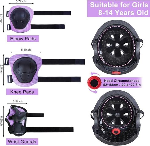 خوذة للأطفال من عمر 8 إلى 14 عامًا مع مجموعة وسادات للركبة ووسادات للكوع، خوذة دراجة للأطفال مع قوس يمكنك صنعه بنفسك، خوذات للفتيات الشباب قابلة للتعديل لدراجة سكوتر ولوح التزلج in Kuwait