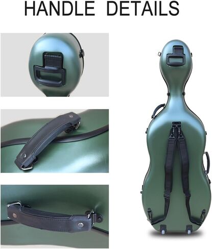 Cello Case 4/4 Carbon Fiber Ultra Lightweight Durable Hard Shell Professional Case with Wheels&Built-in Handles,Travel (dark green) in Saudi Arabia
