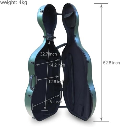 Cello Case 4/4 Carbon Fiber Ultra Lightweight Durable Hard Shell Professional Case with Wheels&Built-in Handles,Travel (dark green) in Saudi Arabia
