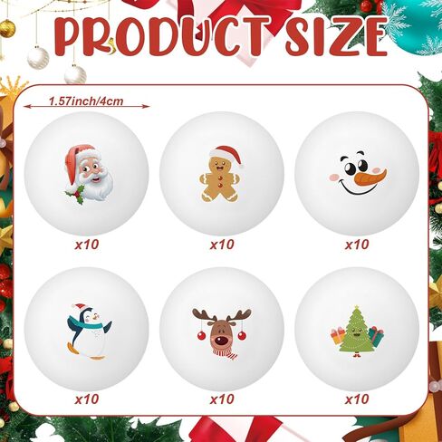 60 Pcs Christmas Table Tennis Balls 40mm Table Tennis Santa Claus Christmas Tree Gingerbread Man Reindeer Snowman Penguin Beer Balls for Xmas Party Favors Playing Decoration Props in Saudi Arabia