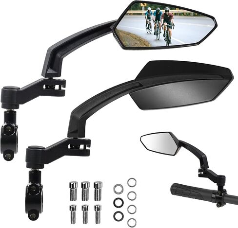 Handlebar Bike Mirror, HD Convex Glass Rear View Mirror with Shatterproof Film, 360° Adjustable Bicycle Mirror for MTB & E-Bike, Fits 21-26mm Handlebars, Left Side Only(Chequer) in Kuwait