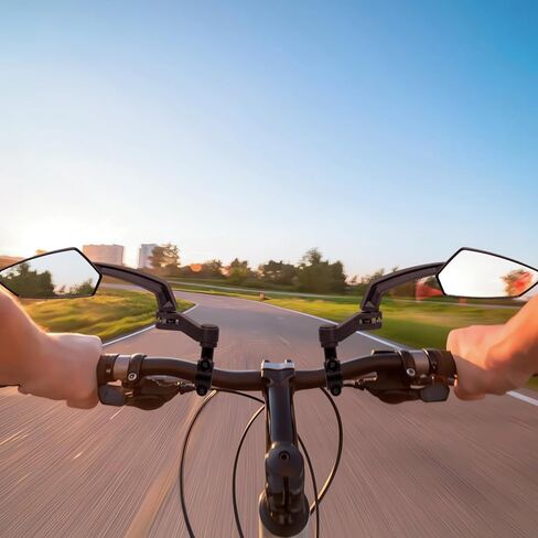 Handlebar Bike Mirror, HD Convex Glass Rear View Mirror with Shatterproof Film, 360° Adjustable Bicycle Mirror for MTB & E-Bike, Fits 21-26mm Handlebars, Left Side Only(Chequer) in Kuwait