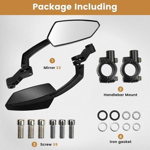 Handlebar Bike Mirror, HD Convex Glass Rear View Mirror with Shatterproof Film, 360° Adjustable Bicycle Mirror for MTB & E-Bike, Fits 21-26mm Handlebars, Left Side Only(Chequer) in Kuwait